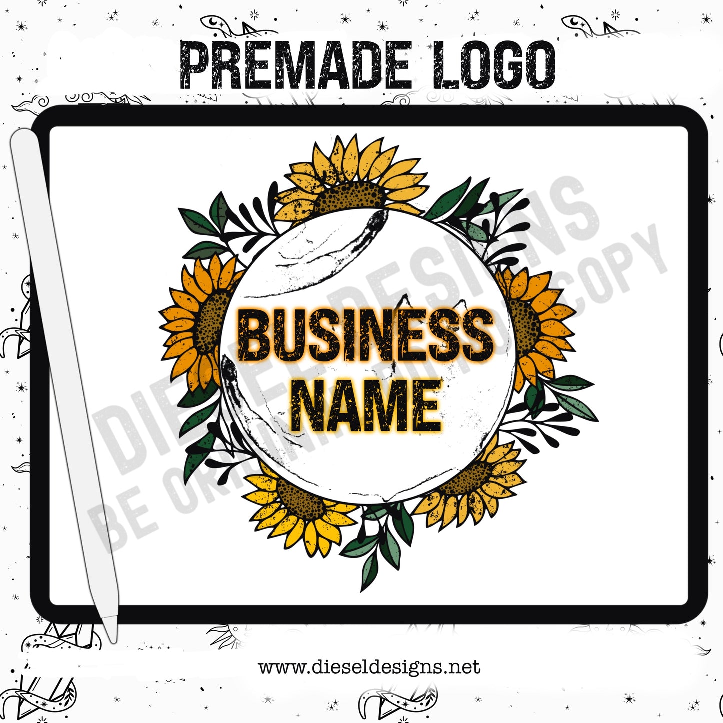Distressed Sunflower Logo | 300 DPI | Transparent PNG |