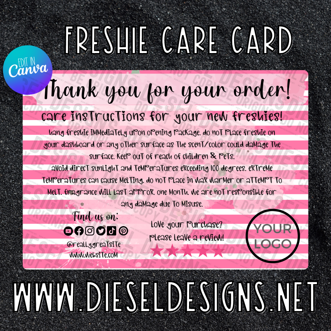 Pink Stripes | FRESHIE Care Card | Editable in CANVA