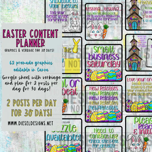 Easter | Content Plan | Engagement graphics | Verbiage for 2 posts per 30 days