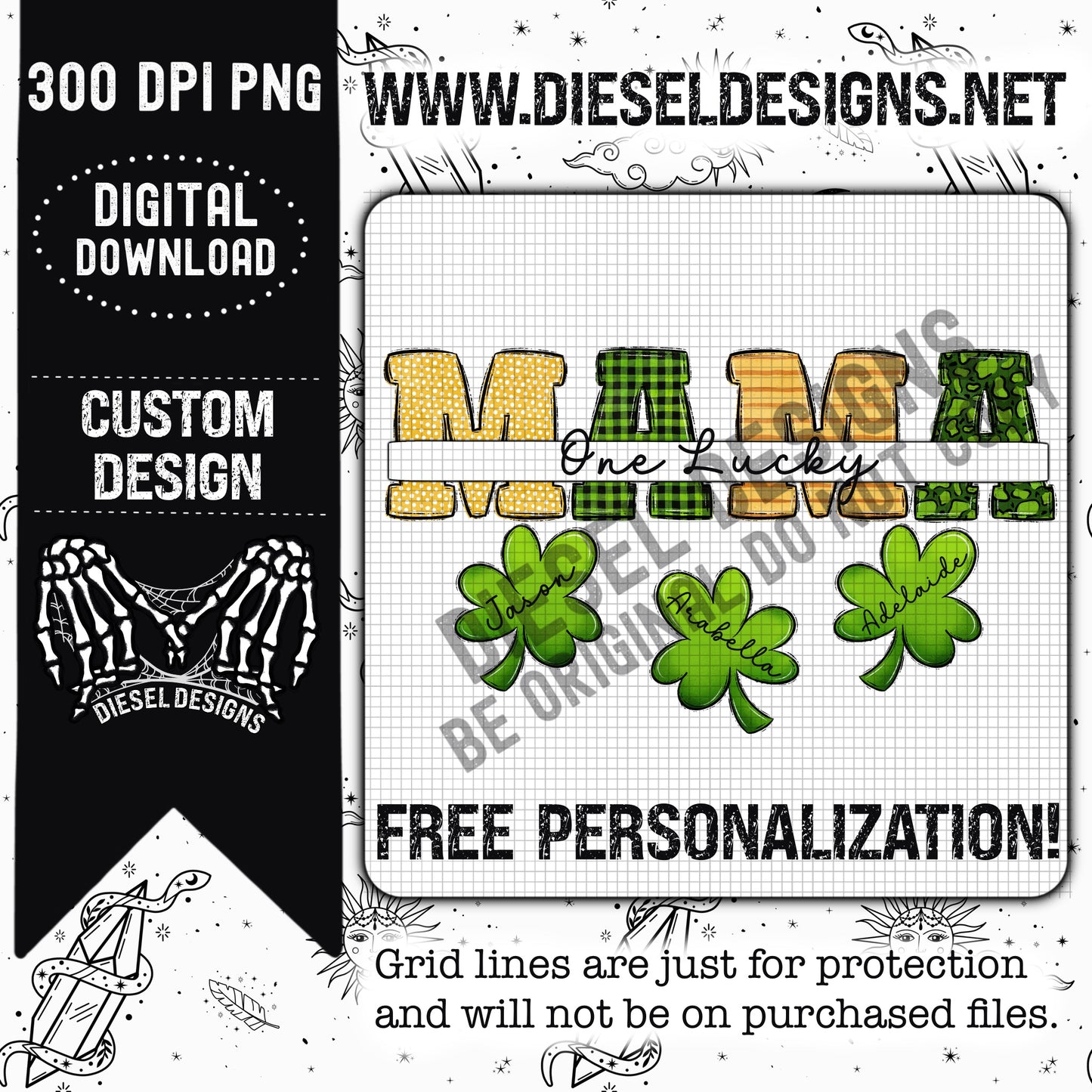 Custom "One Lucky Mama" PNG File - Up to 10 names