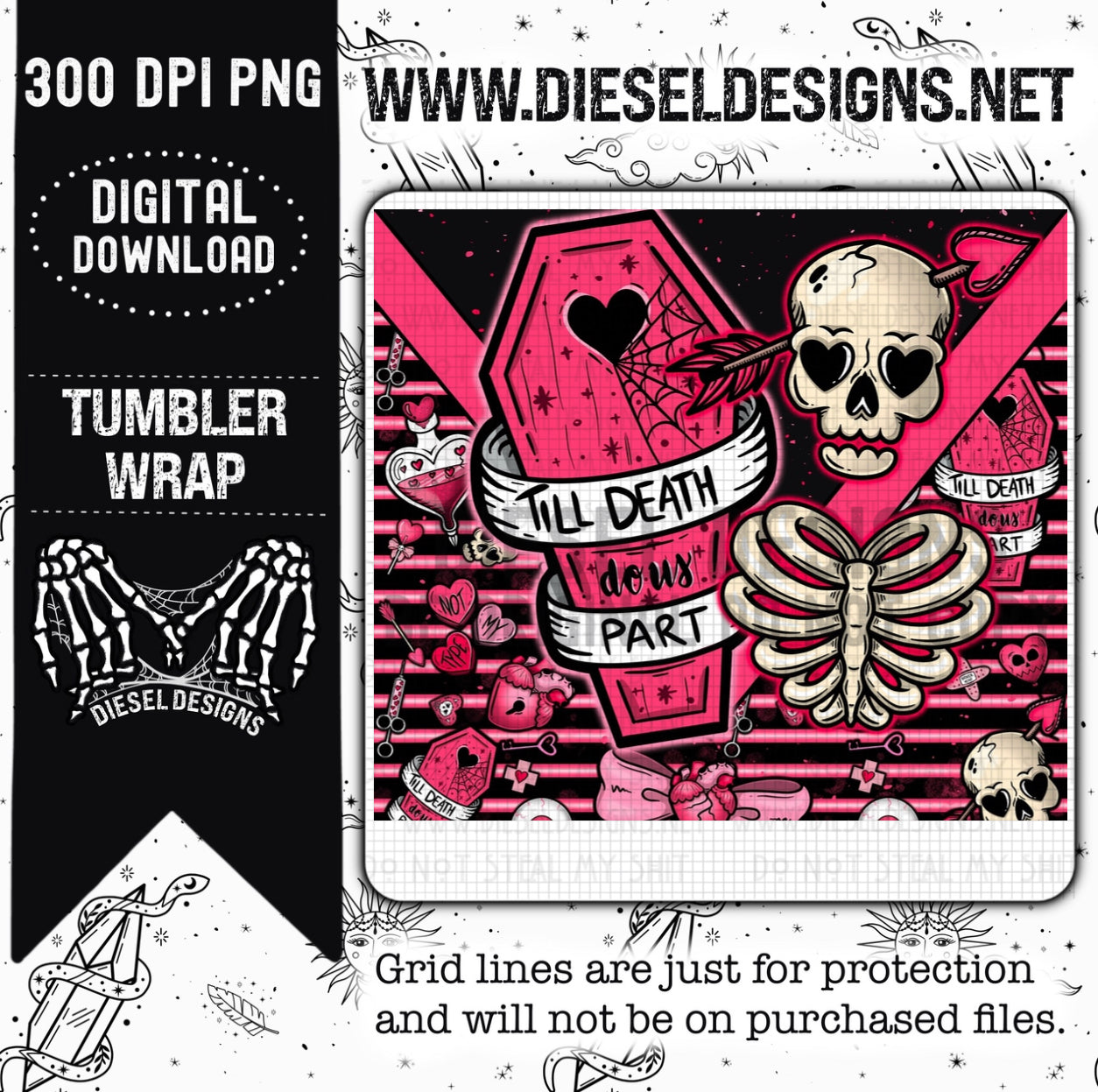 Death Do Us Part Tumbler | 300 DPI | 20 oz Skinny Tumbler Wrap