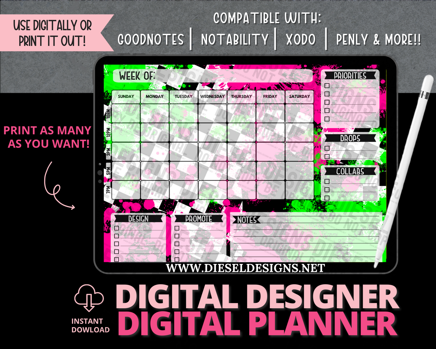 Planner 13 | Digital Designer Planner | 300 DPI | PNG & PDF included