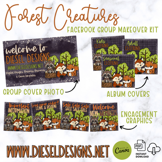 Forest Creatures | Facebook Group Kits | Editable graphics included |