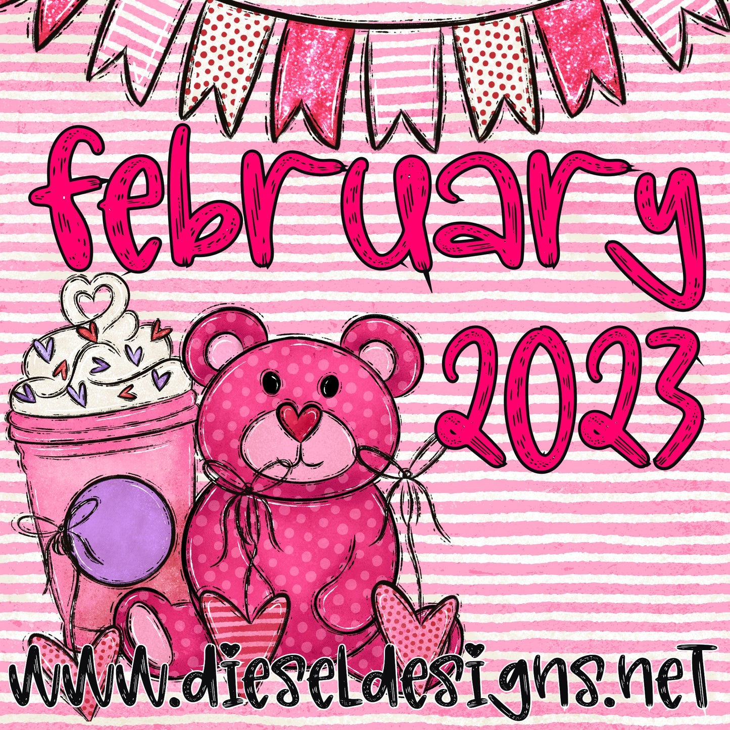 February 2023 | Monthly Drive  | 300 DPI | Transparent PNG | Seamless | Tumbler Wraps | Clipart