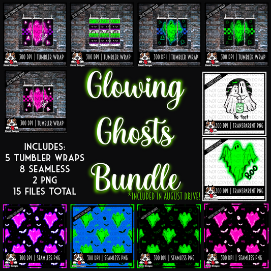 Glowing Ghosts Bundle - Seamless, Tumbler & PNG Files