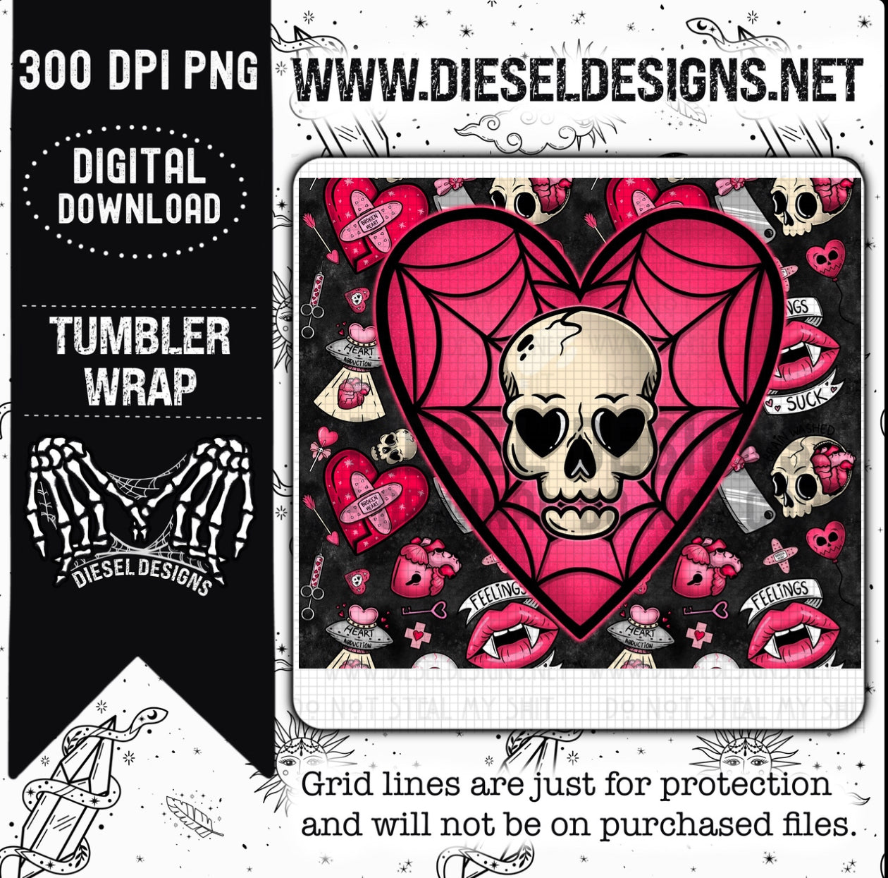 Heart Death Tumbler | 300 DPI | 20 oz Skinny Tumbler Wrap
