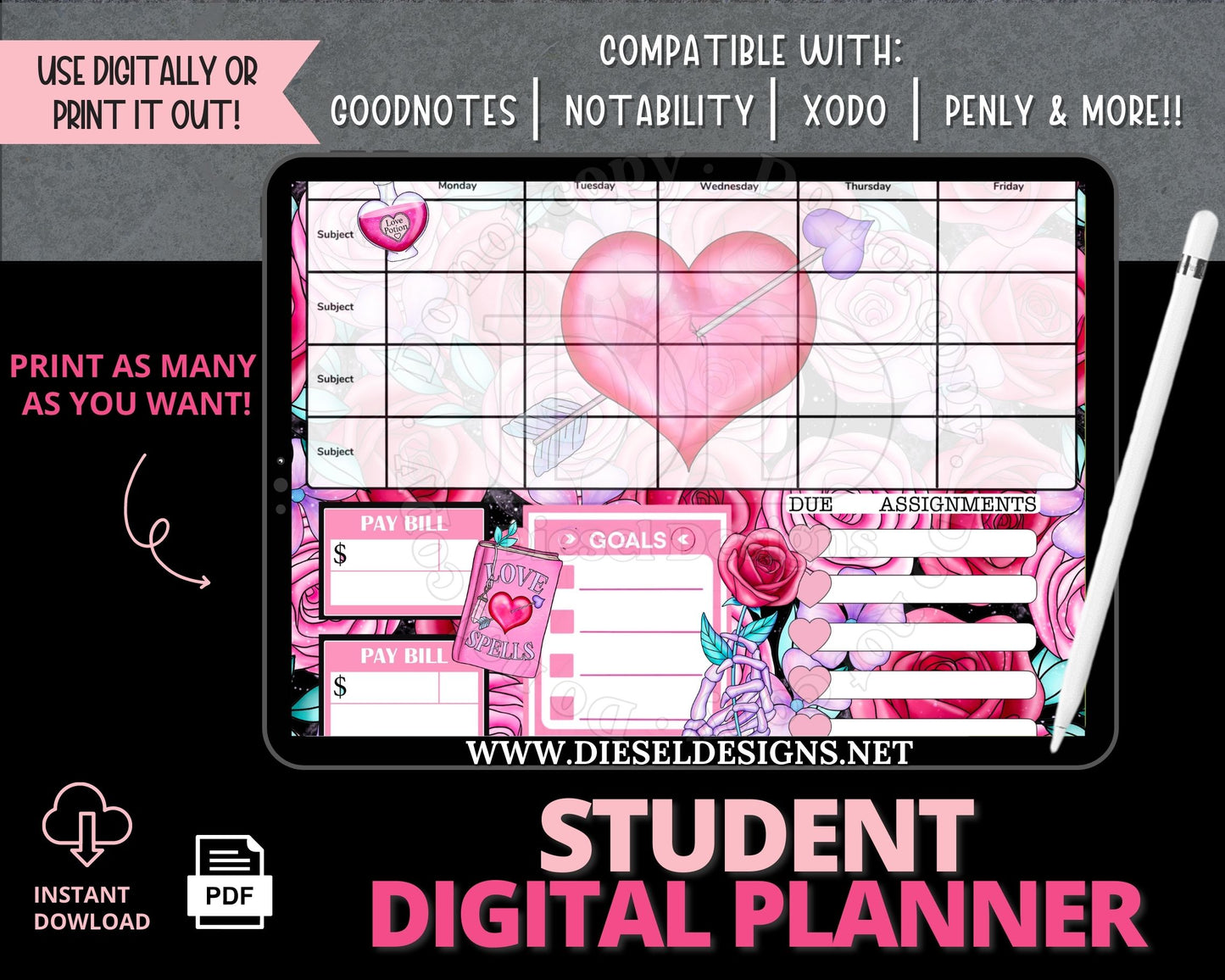 Love Potion | Student Digital Planner | 300 DPI | PNG & PDF included