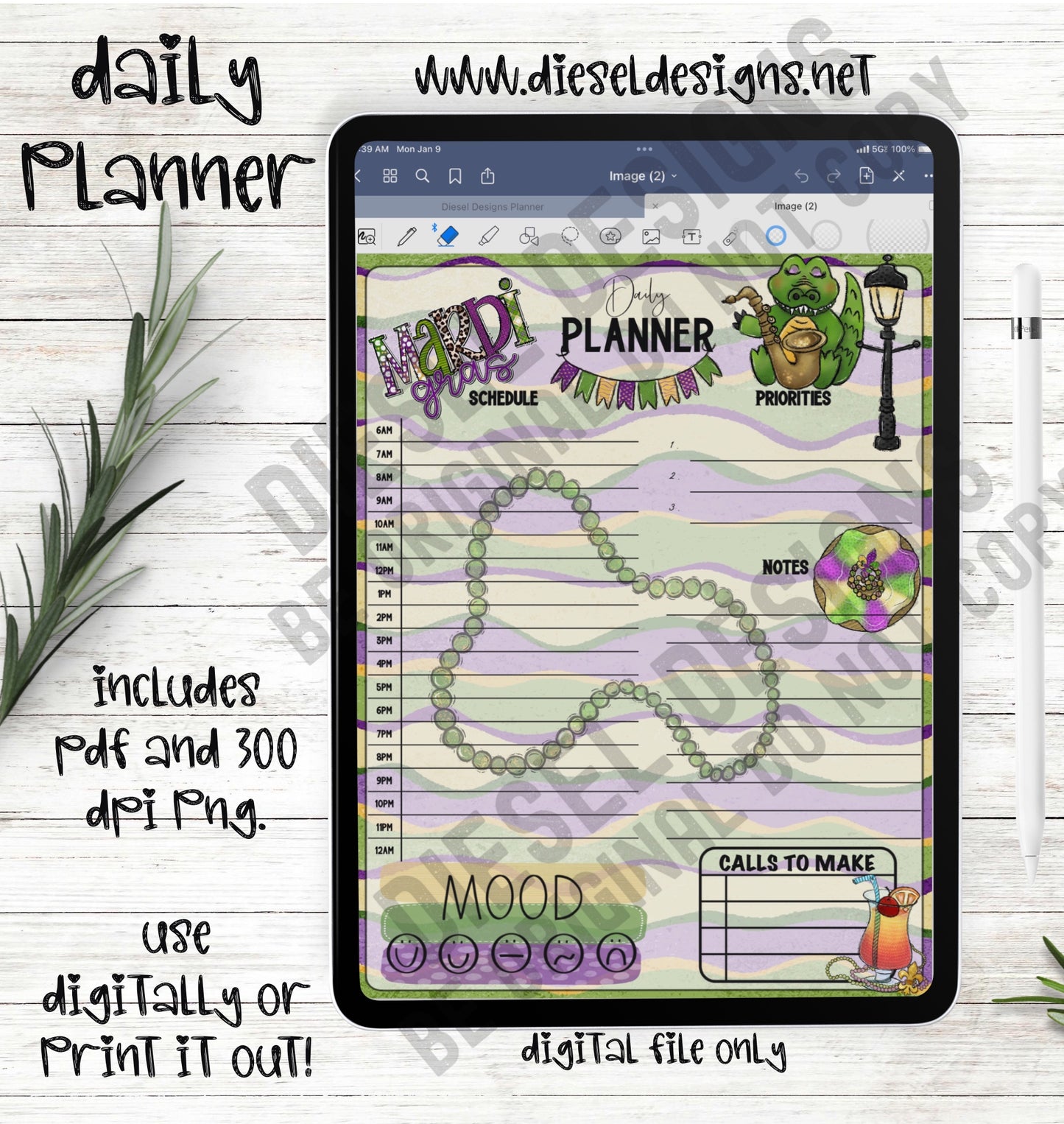 Mardi Gras 3 | Daily Digital Planner | 300 DPI | PNG & PDF included