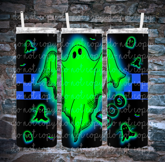 Blue & Green glowing ghost | 300 DPI | 20 oz Skinny Tumbler Wrap