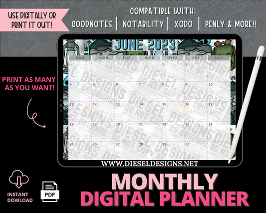 June 2023 - Outdoors  | Monthly Digital Planner | 300 DPI