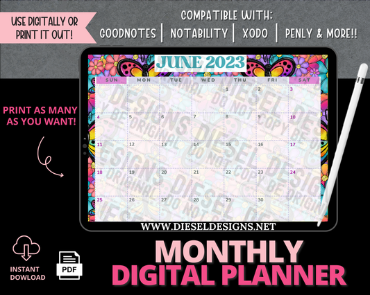 June 2023 - Colorful butterflies | Monthly Digital Planner | 300 DPI |