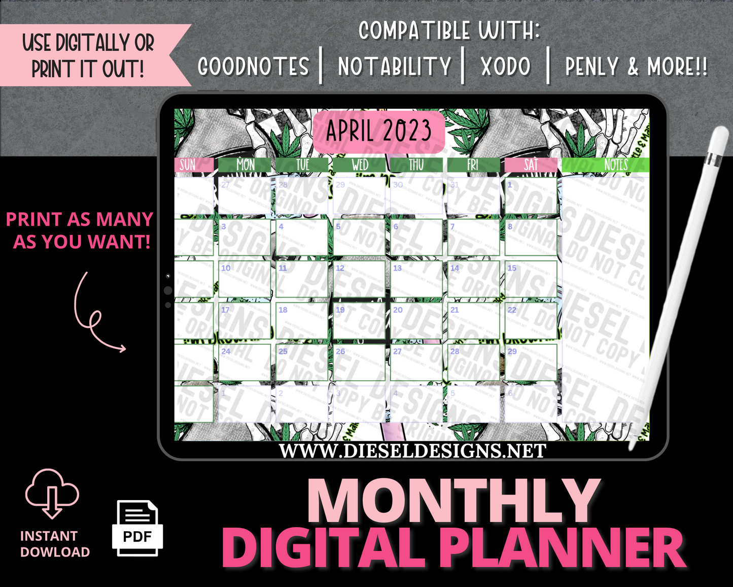 April 2023 - 420 | Monthly Digital Planner | 300 DPI