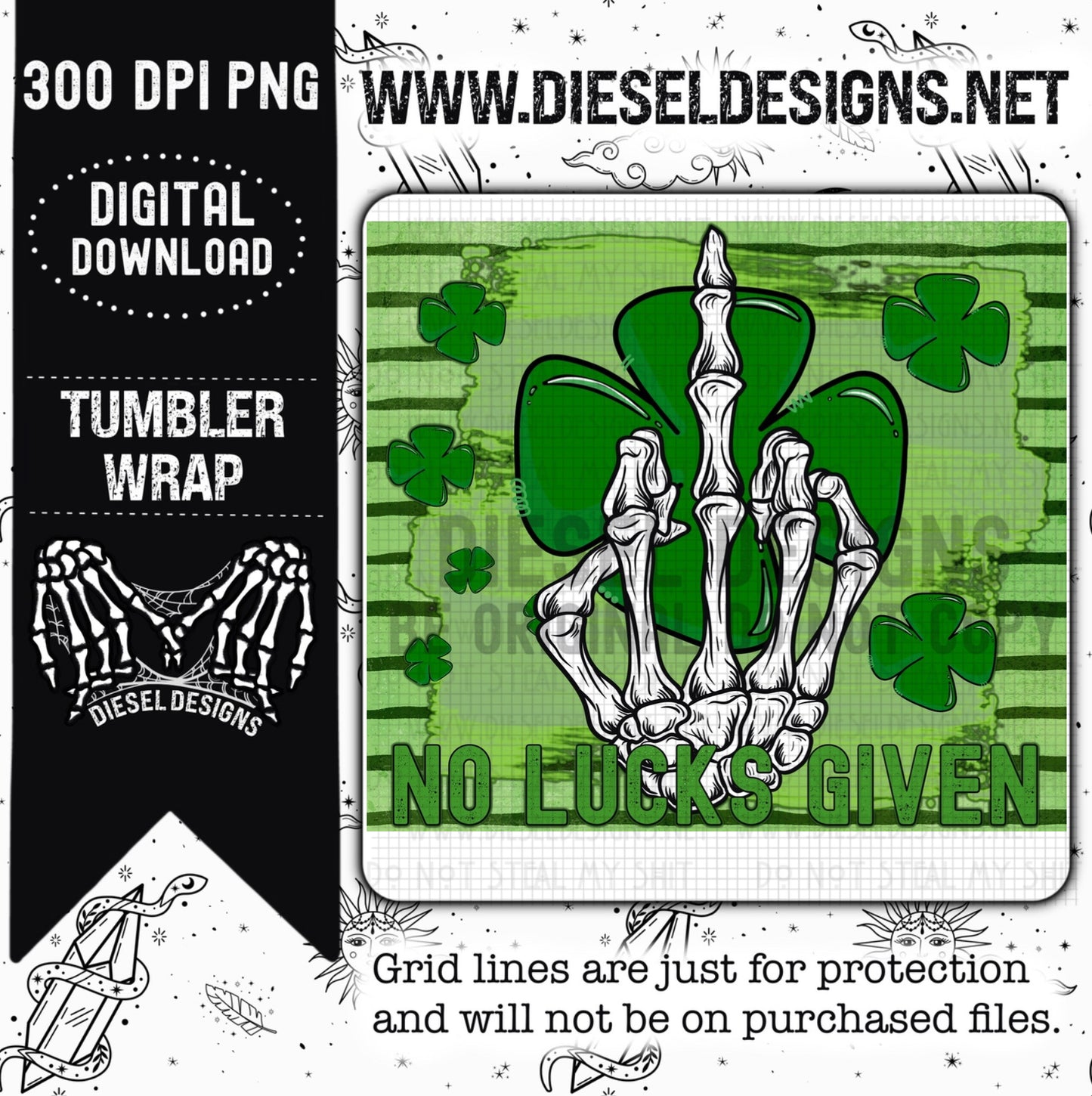 No Lucks Given | 300 DPI | 20 oz Skinny Tumbler Wrap