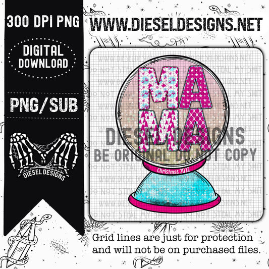 Pink Christmas Mama Snowglobe PNG  | 300 DPI | Transparent PNG