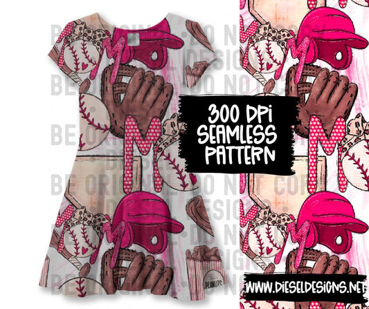 Baseball Pink Mom | 300 DPI | Seamless 12"x12" | PNG File