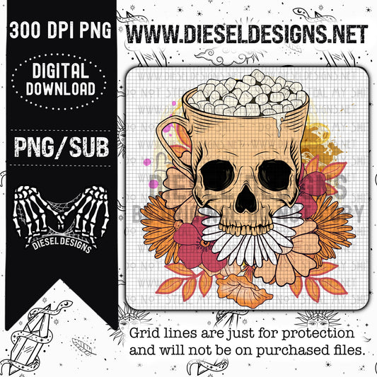 Floral Skull Cocoa | 300 DPI | Transparent PNG