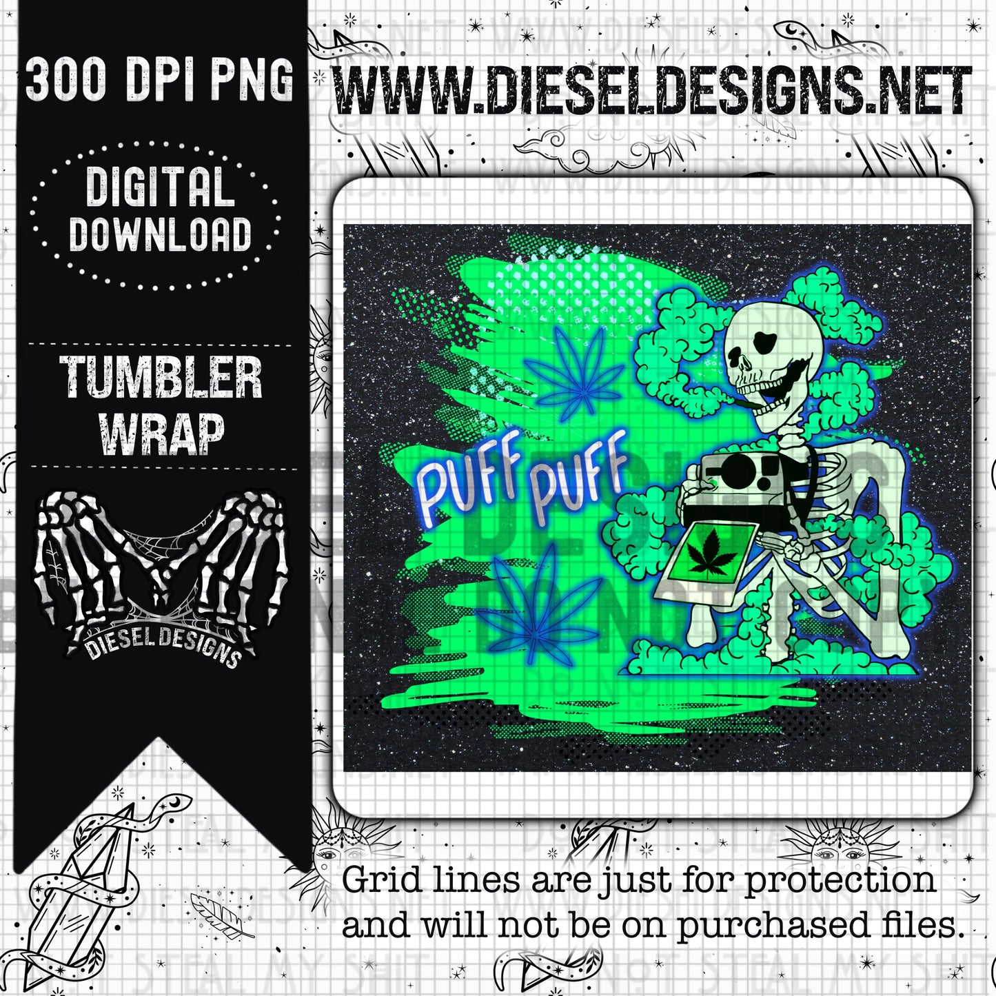 Puff Puff Green | 300 DPI | 20 oz Skinny Tumbler Wrap