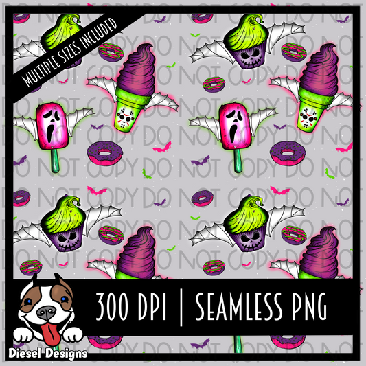 Grey Spooky Sweets | 300 DPI | Seamless 12"x12" | 2 sizes Included