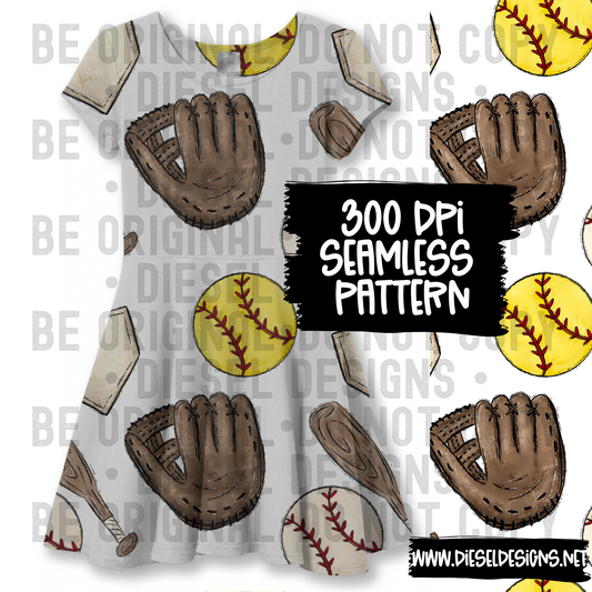 Seamless Softball Baseball   | 300 DPI | 12" x 12" | Seamless File