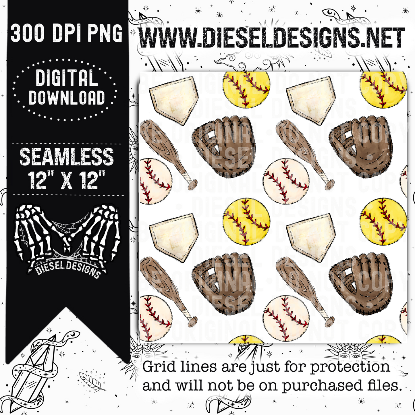 Seamless Softball Baseball   | 300 DPI | 12" x 12" | Seamless File