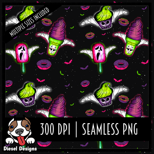 Black Spooky Sweets | 300 DPI | Seamless 12"x12" | 2 sizes Included