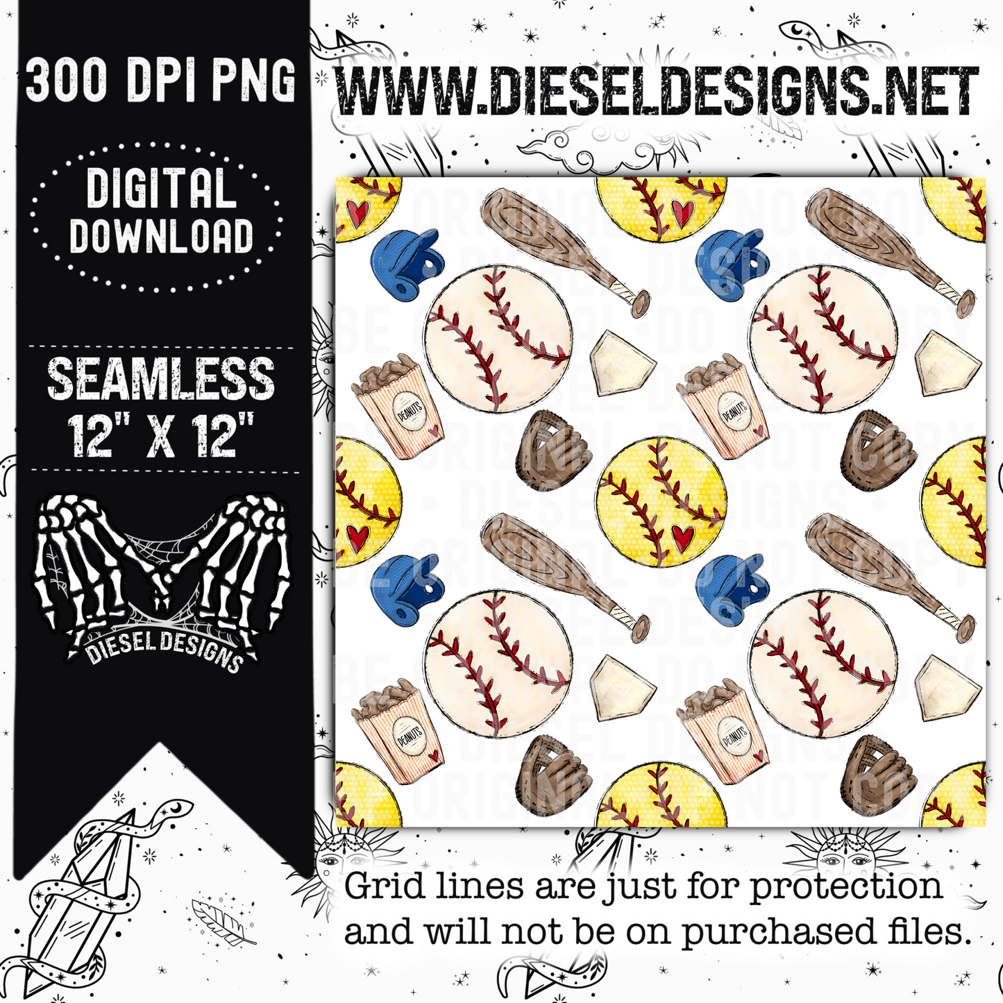 Softball Baseball Seamless   | 300 DPI | 12" x 12" | Seamless File