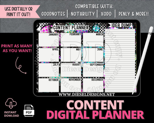 Splatters | 12-month Content Planner | 300 DPI | PNG & PDF included