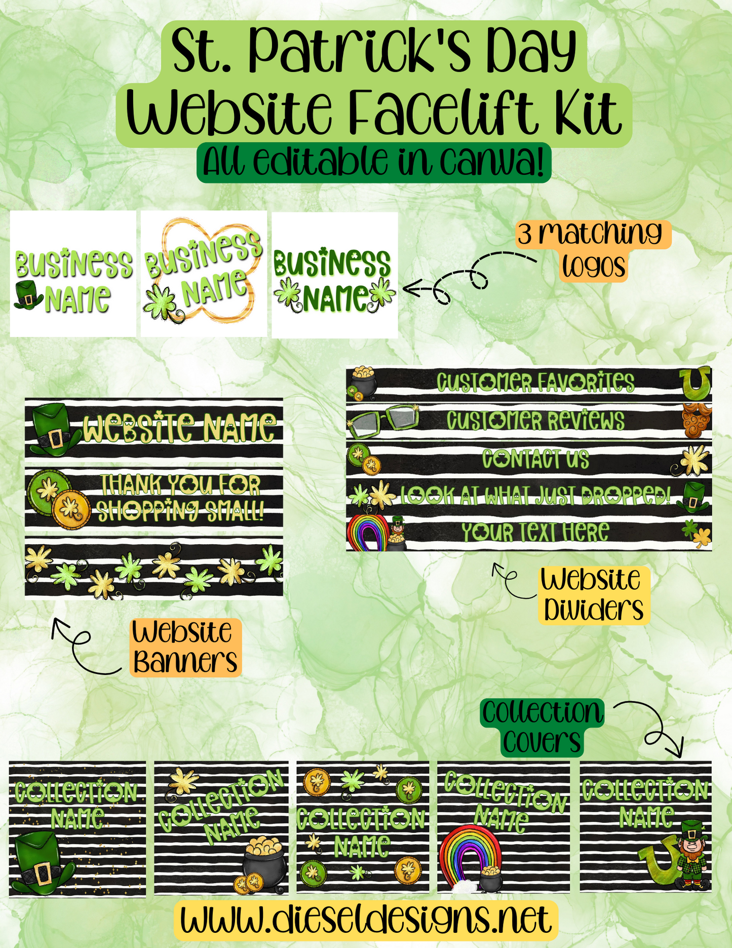 Dark St. Patrick's Day | Website Kits | Editable graphics included