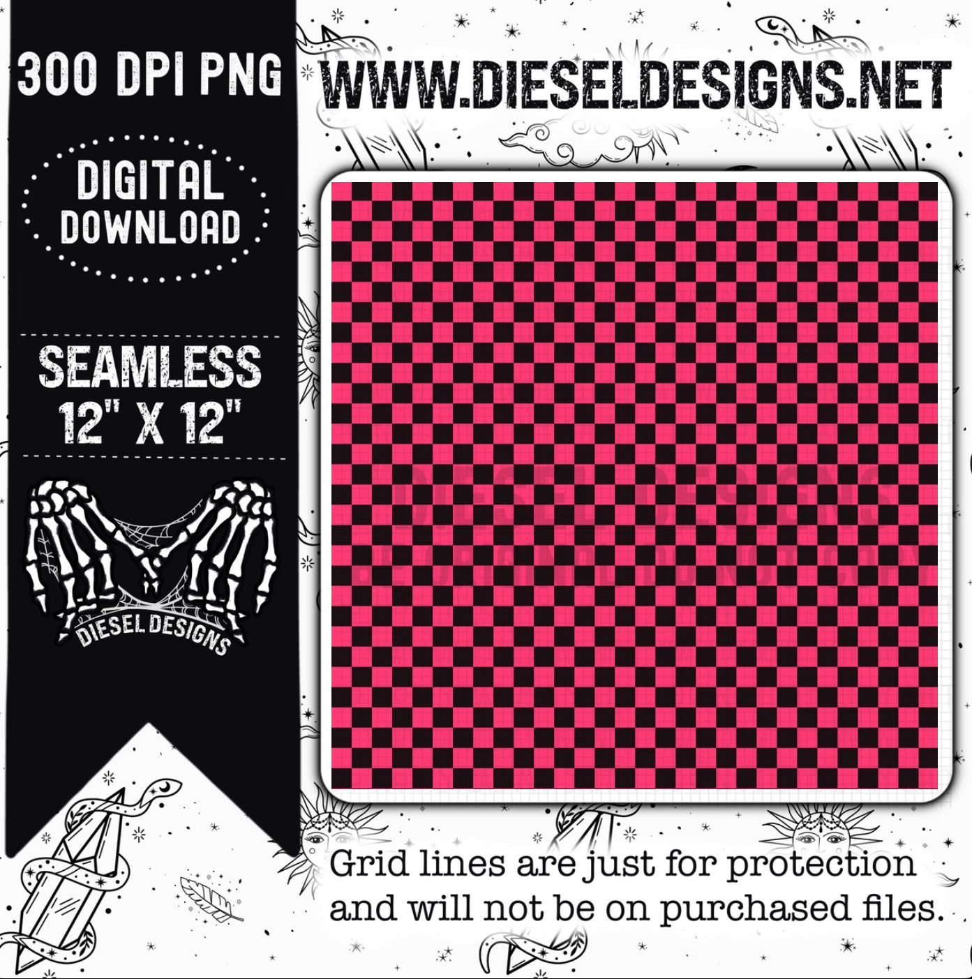 Dark Pink Checkers Seamless | 300 DPI | 12" x 12" | Seamless File