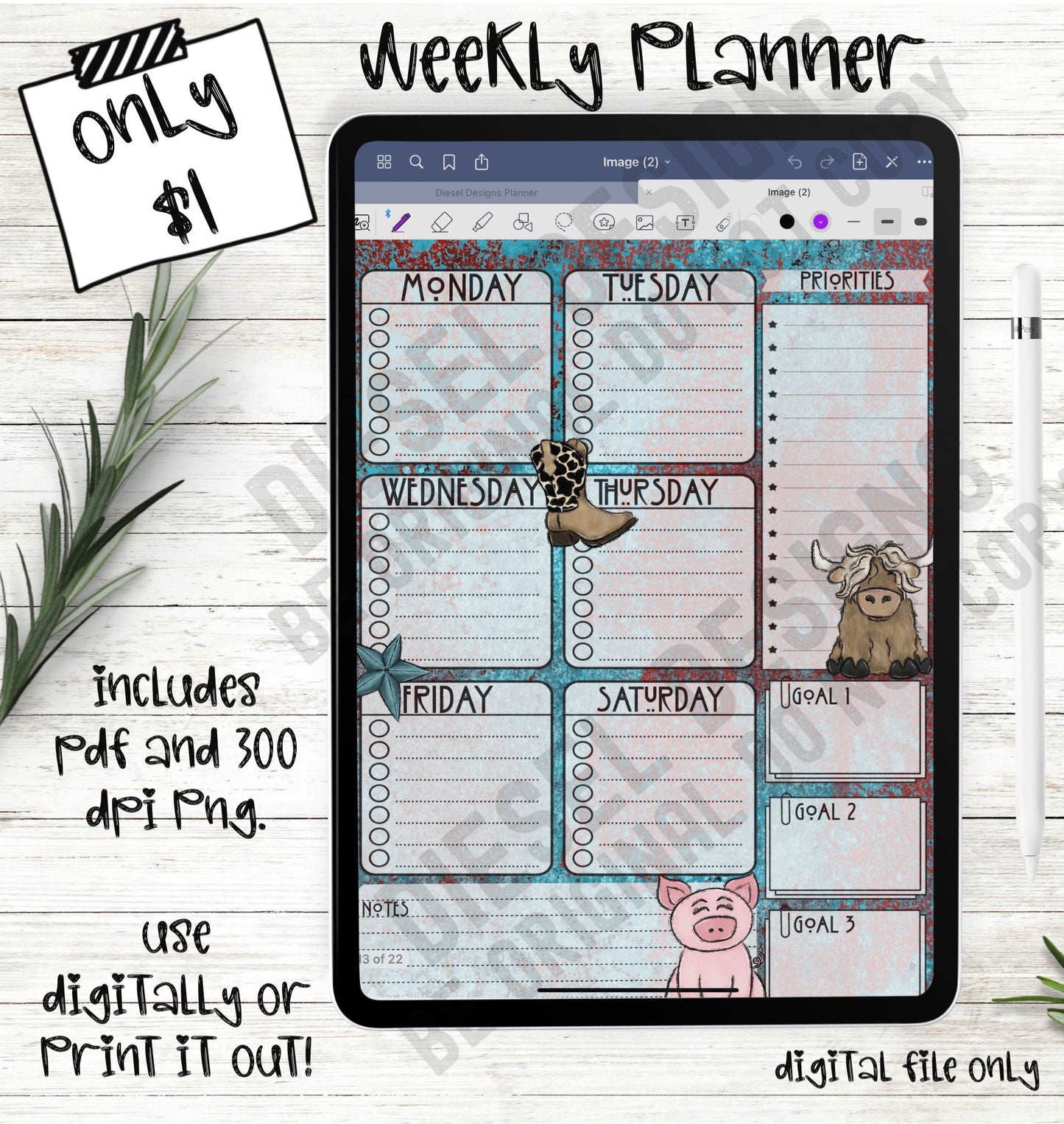 Farm Life | 6-Day Digital Planner | 300 DPI | PNG & PDF included