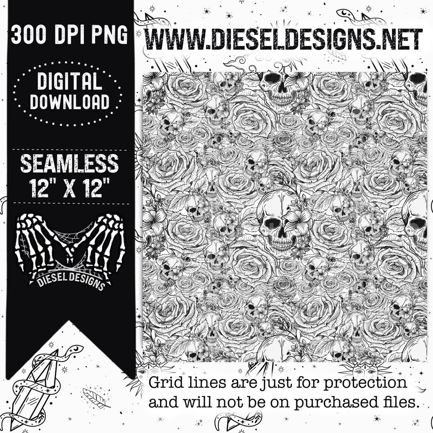 Floral Skull   | 300 DPI | 12" x 12" | Seamless File