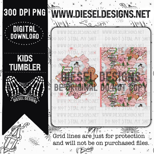 Kids Pink Christmas 20 ounce Tumbler Wrap | 300 DPI | 20 oz Skinny Tumbler Wrap | PNG