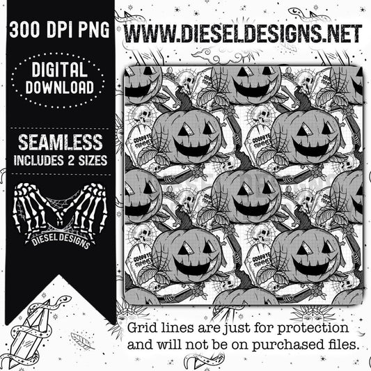 Black & White Pumkins Seamless | 300 DPI | Seamless 12"x12" | 2 sizes Included