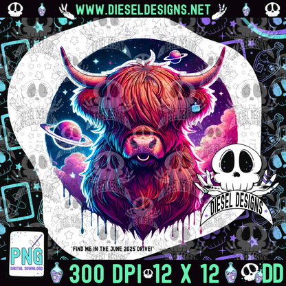 Galaxy Highland Cow PNG  | 300 DPI | Transparent PNG | Digital File Only