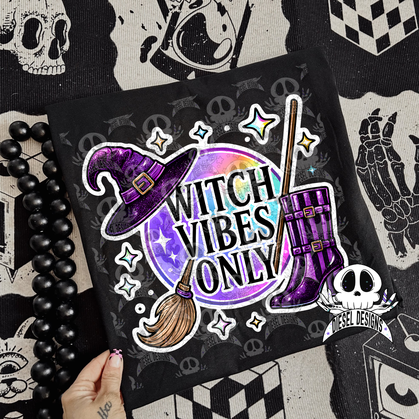 Witch Vibes Only — Glittery Halloween PNG for Shirts, Stickers & Tumblers (300 DPI Digital Download)