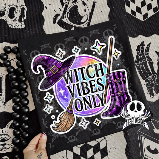 Witch Vibes Only — Glittery Halloween PNG for Shirts, Stickers & Tumblers (300 DPI Digital Download)