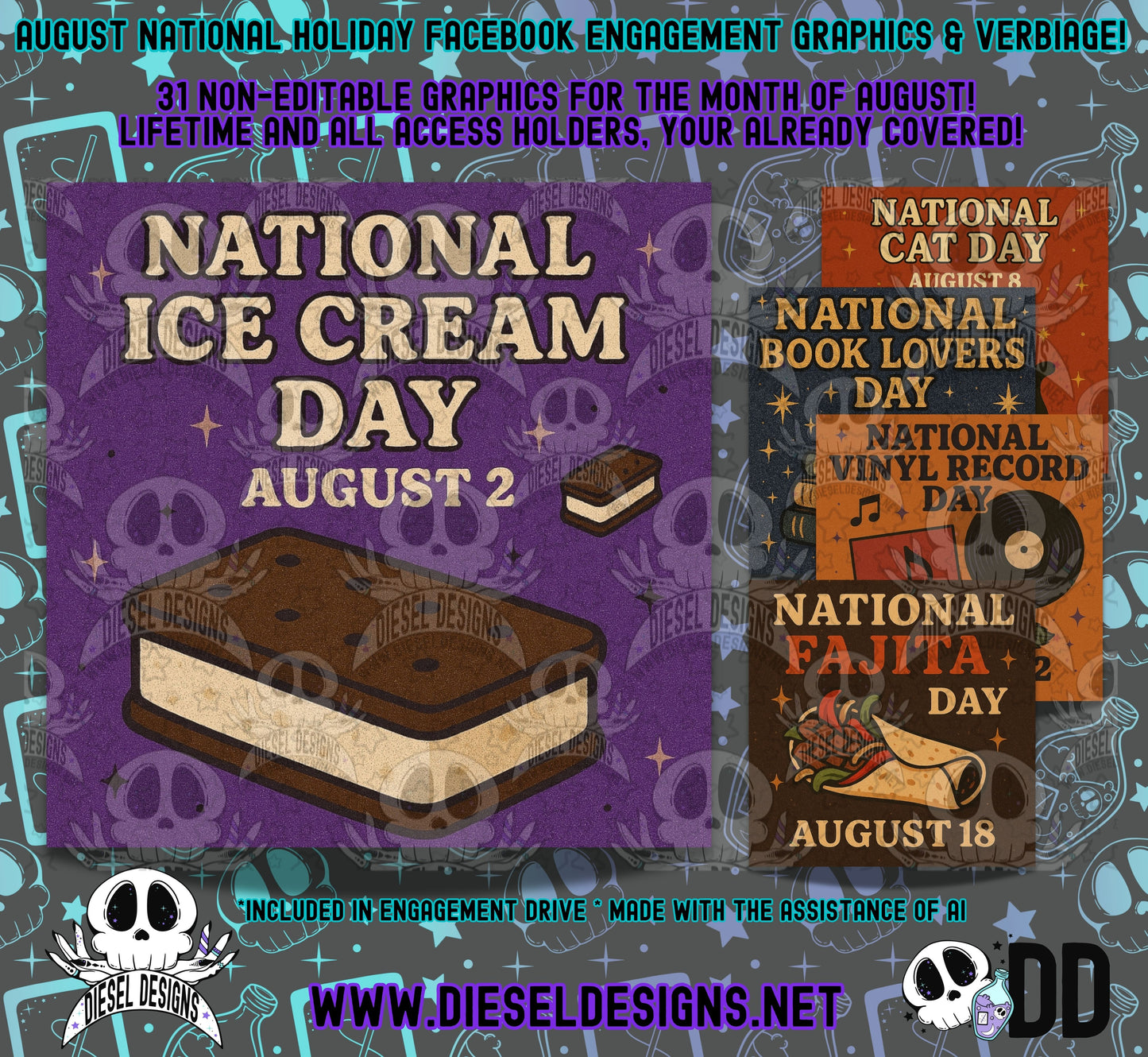 August National Holiday Social Media Graphics & Verbiage | PNG | Facebook | Instagram