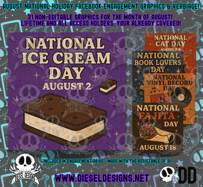 August National Holiday Social Media Graphics & Verbiage | PNG | Facebook | Instagram