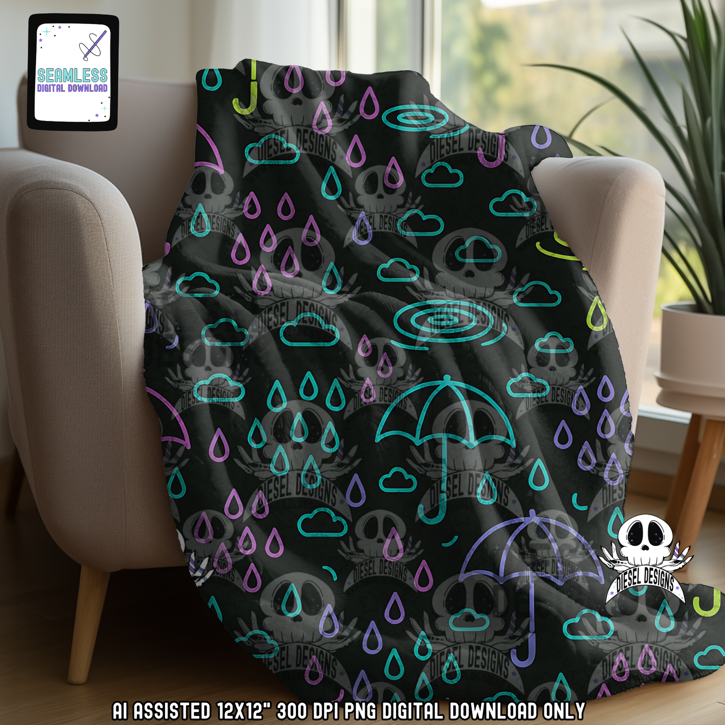 Rainy Day Seamless | Seamless File | 300 DPI | 12" x 12" | Digital File only