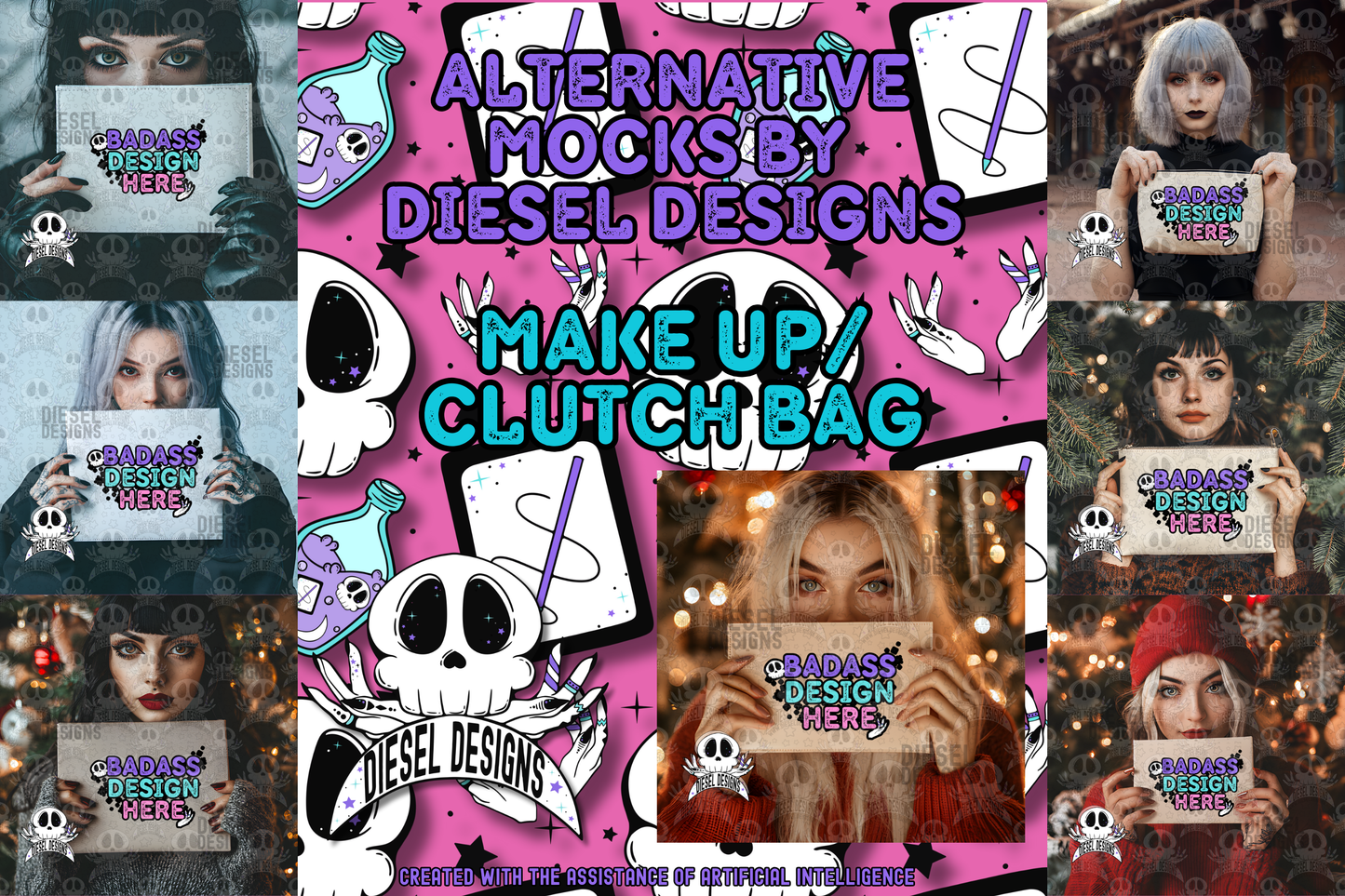 Makeup Bag / Clutch Mock Up Set of 7 | AI Assisted Mock UP | PNG |