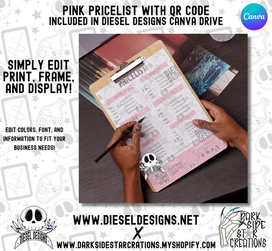 Pink Pricelist With QR Code | Pricelist | Editable in CANVA