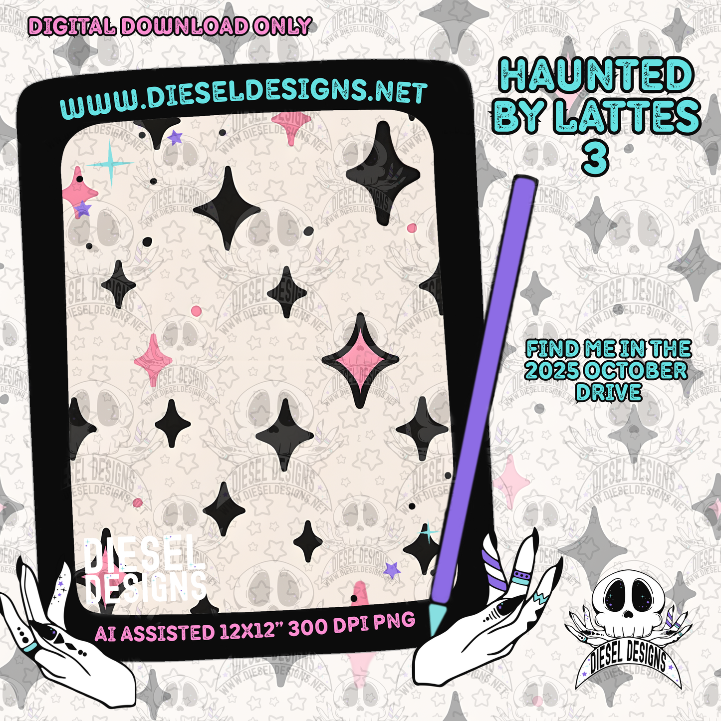 Haunted Lattes V3 Seamless | Seamless File | 300 DPI | 12" x 12" | Digital File only