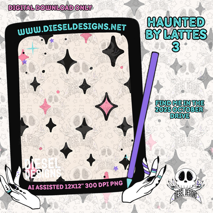 Haunted Lattes V3 Seamless | Seamless File | 300 DPI | 12" x 12" | Digital File only