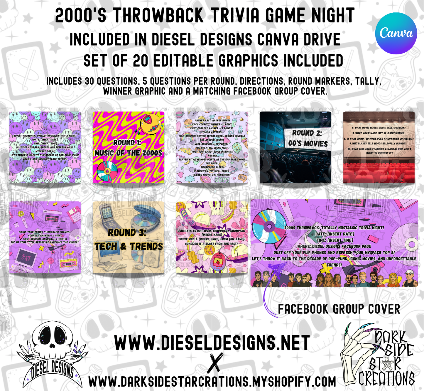2000's Throw Back Trivia Game | Canva Template | Fully Editable | Facebook | Engagement