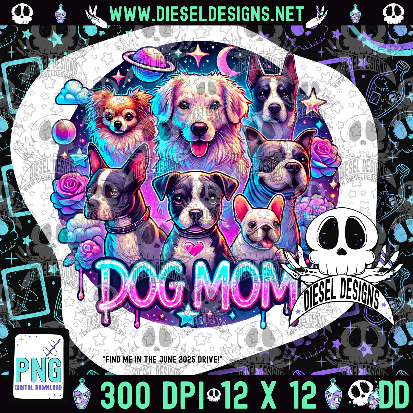 Galaxy Dog Mom PNG  | 300 DPI | Transparent PNG | Digital File Only