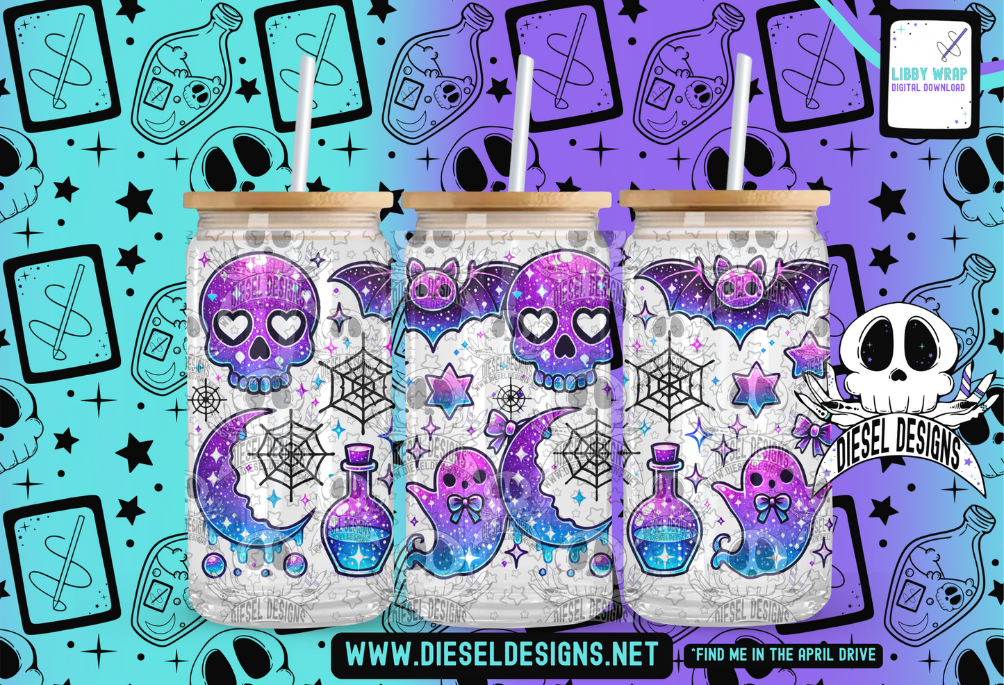 Spooky Brights LIBBY WRAP | 300 DPI PNG | 16 oz Libby Wrap | Digital File Only