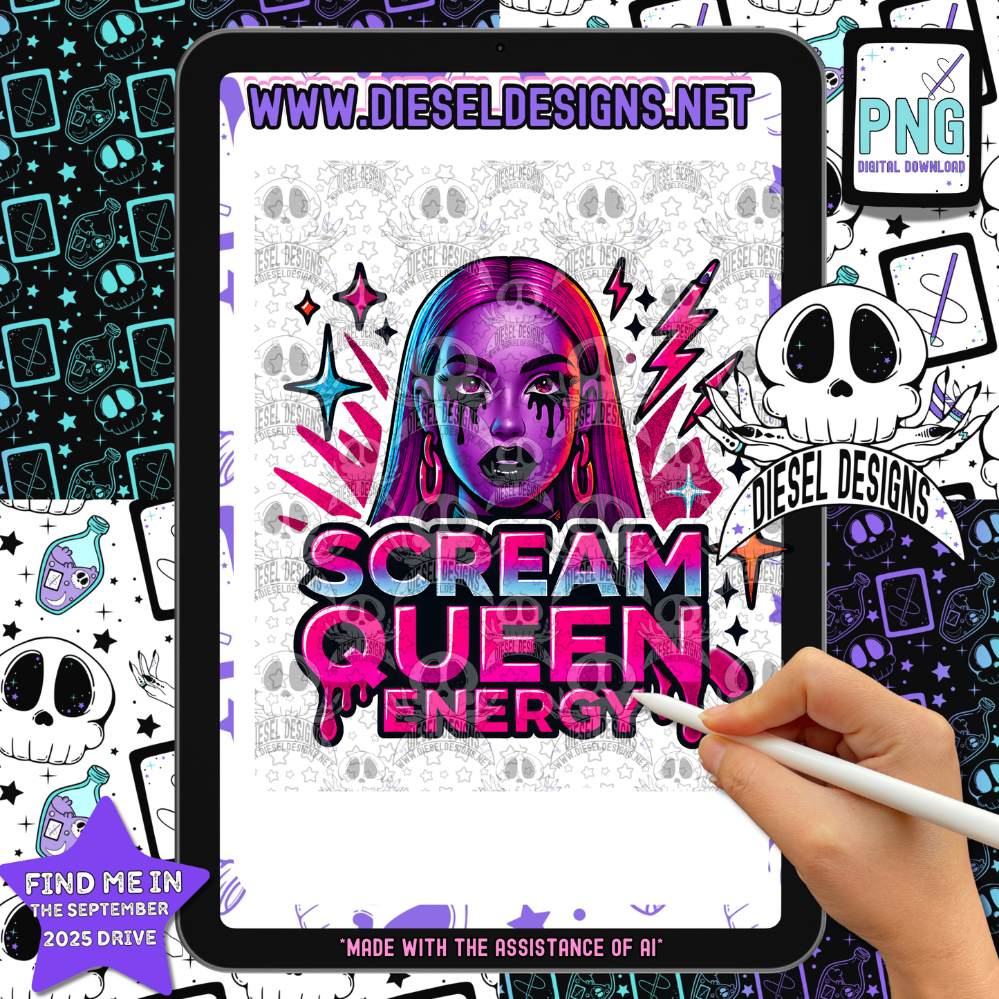 Scream Queen Energy V1 PNG  | 300 DPI | Transparent PNG | Digital File Only