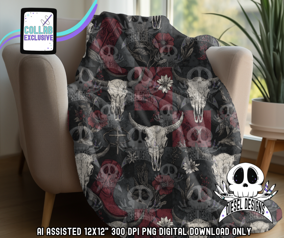 Red and Grey Western Seamless | Seamless File | 300 DPI | 12" x 12" | Digital File only