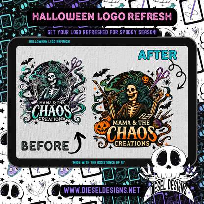Before and after comparison of a Halloween-themed logo design by Diesel Designs.