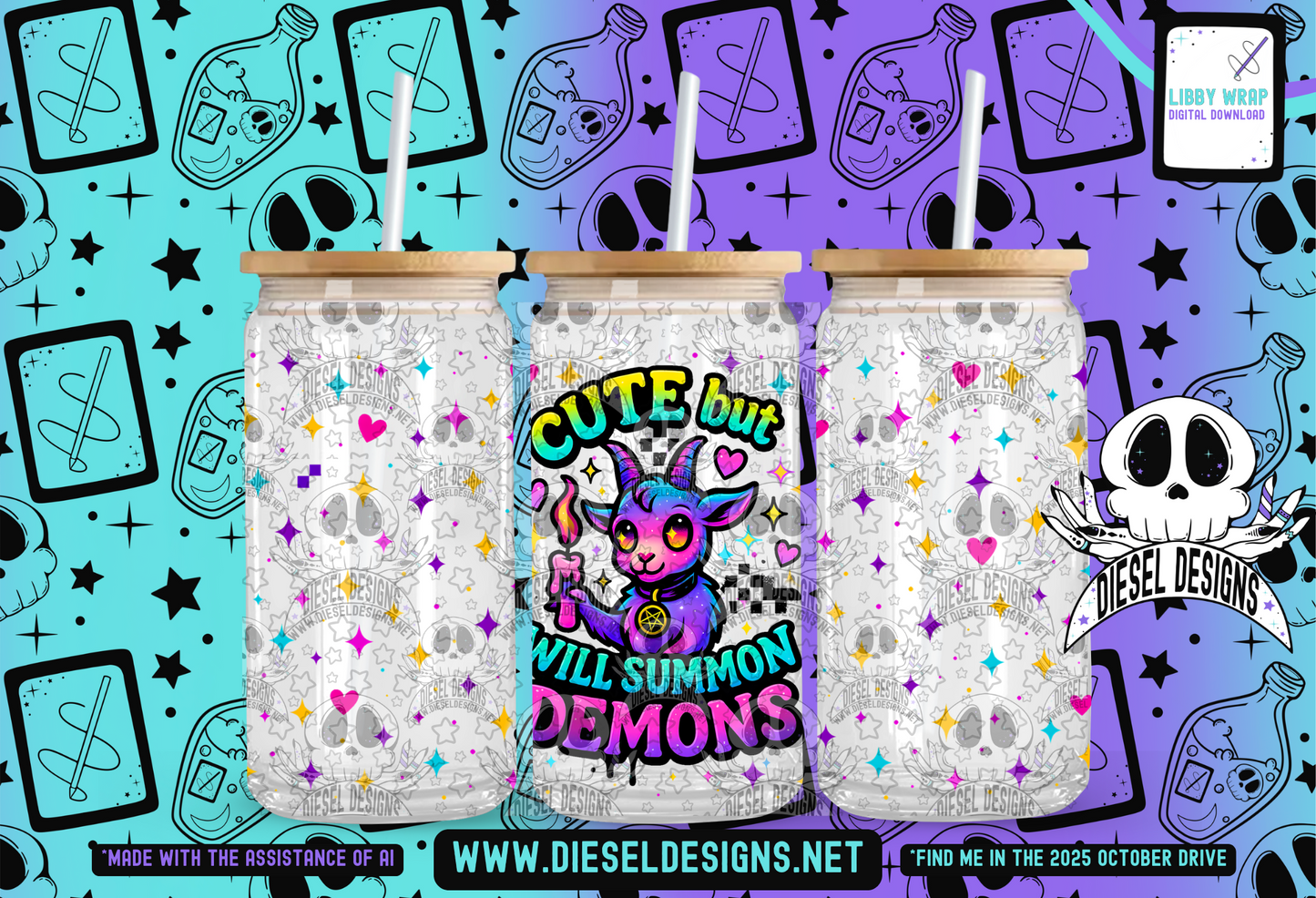 Cute But Will Summon Demons LIBBY WRAP | 300 DPI PNG | 16 oz Libby Wrap | Digital File Only